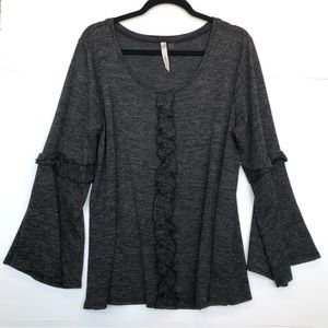 NY Collection bell sleeve ruffle black / gray top size XL